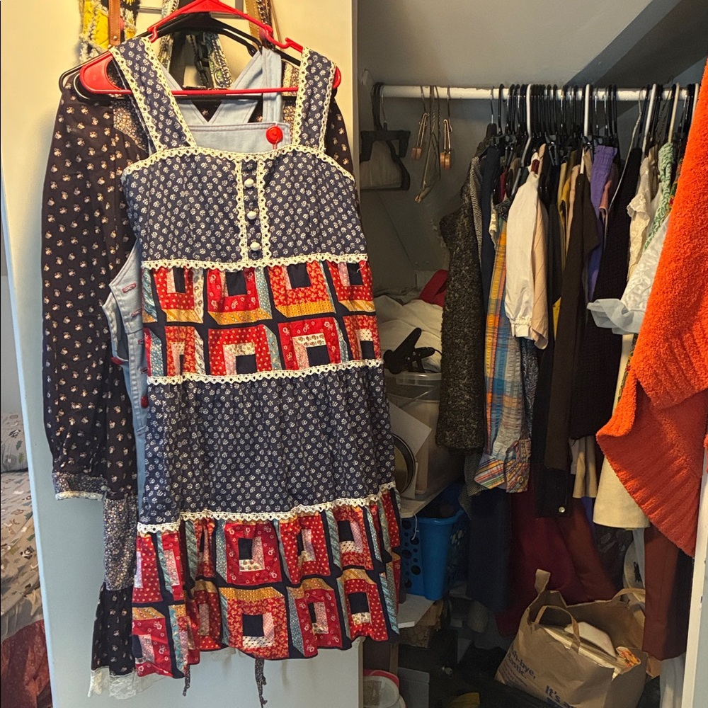 Colorful Patchwork Dress with Lace Trim